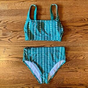 Kona Sol Teal & White Stripe High-Waist Bikini Set